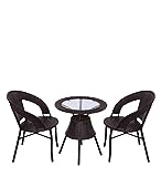 Dreamline Outdoor Garden Patio Seating Set 1+2 2 Chairs and Table Set Balcony Furniture (Brown)