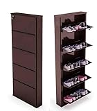 FLIPZON Powder Coated Five Door Alloy Steel Wall Mount Space Saver Shoe Rack (21-inch, Coffee Brown)