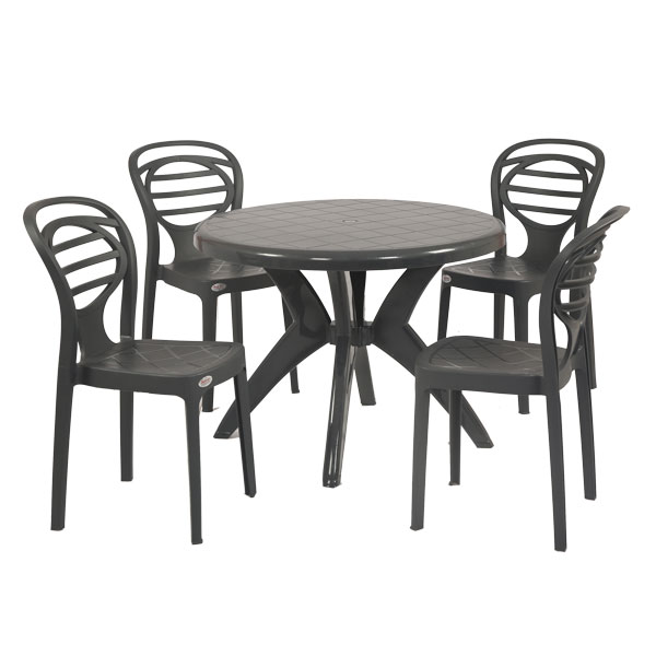 Supreme Round Dining Table Set with Oak Plastic Chairs - Furnishkart.com